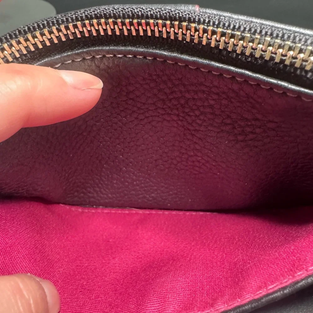 Coach Black Pebbled Leather Wristlet with Dark Brown Accent - Picture 8 of 11
